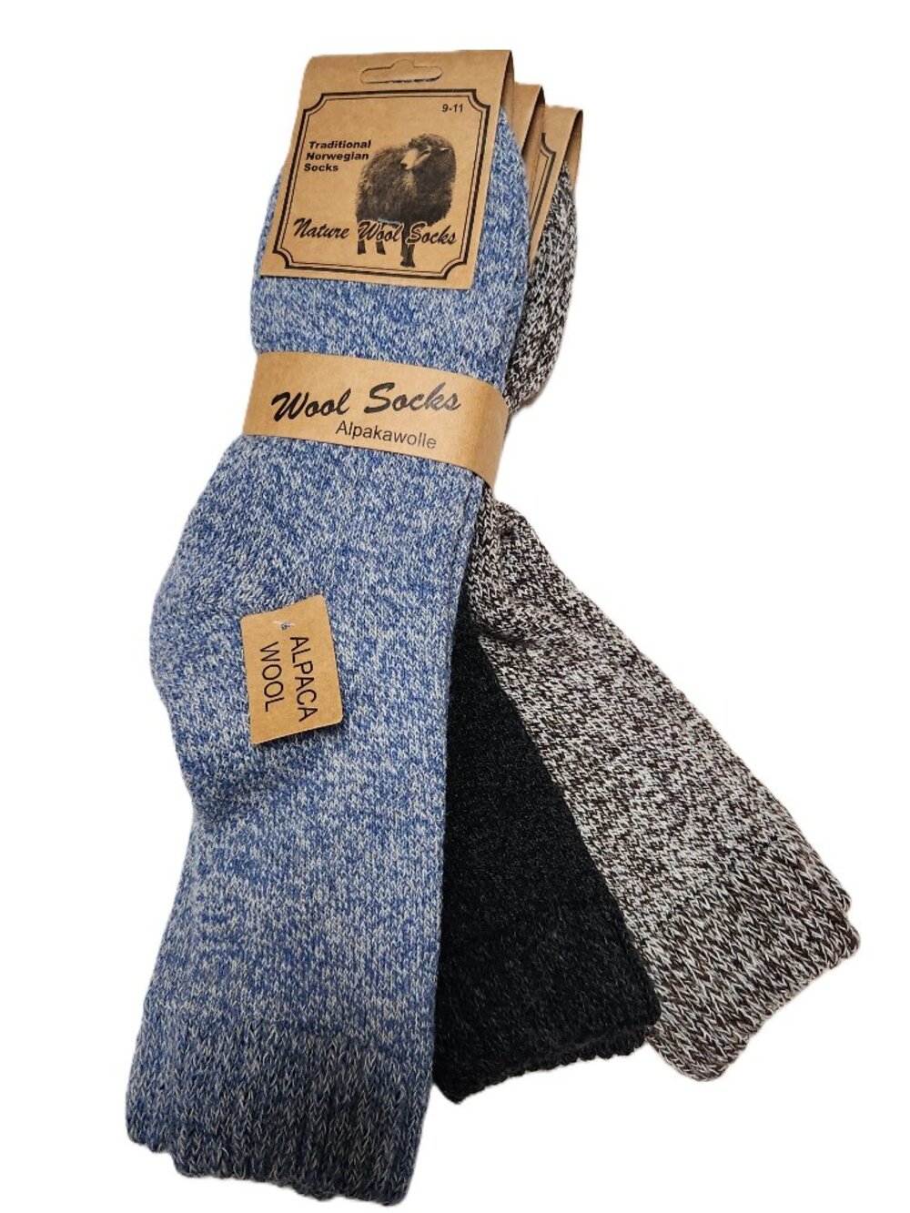 NATURE WOOL SOCKS Traditional Norwegian Alpaca Wool Socks - 3 PAIRS - Sz 9 - 11